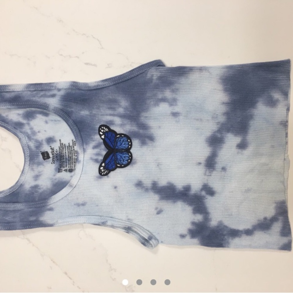 y2k handmade blue tie dye crop tank top.